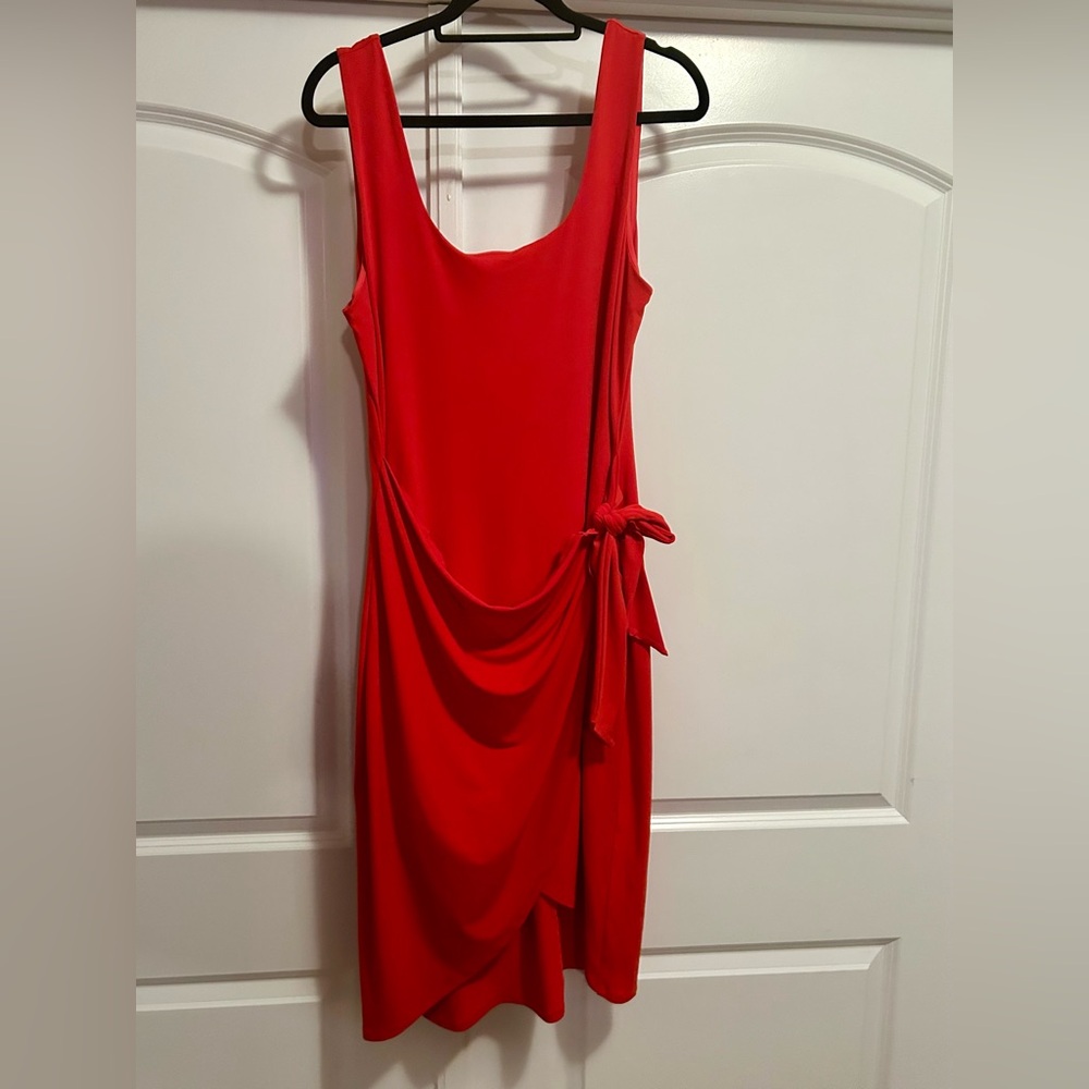 Express Bold Red Tulip-Hem Dress
